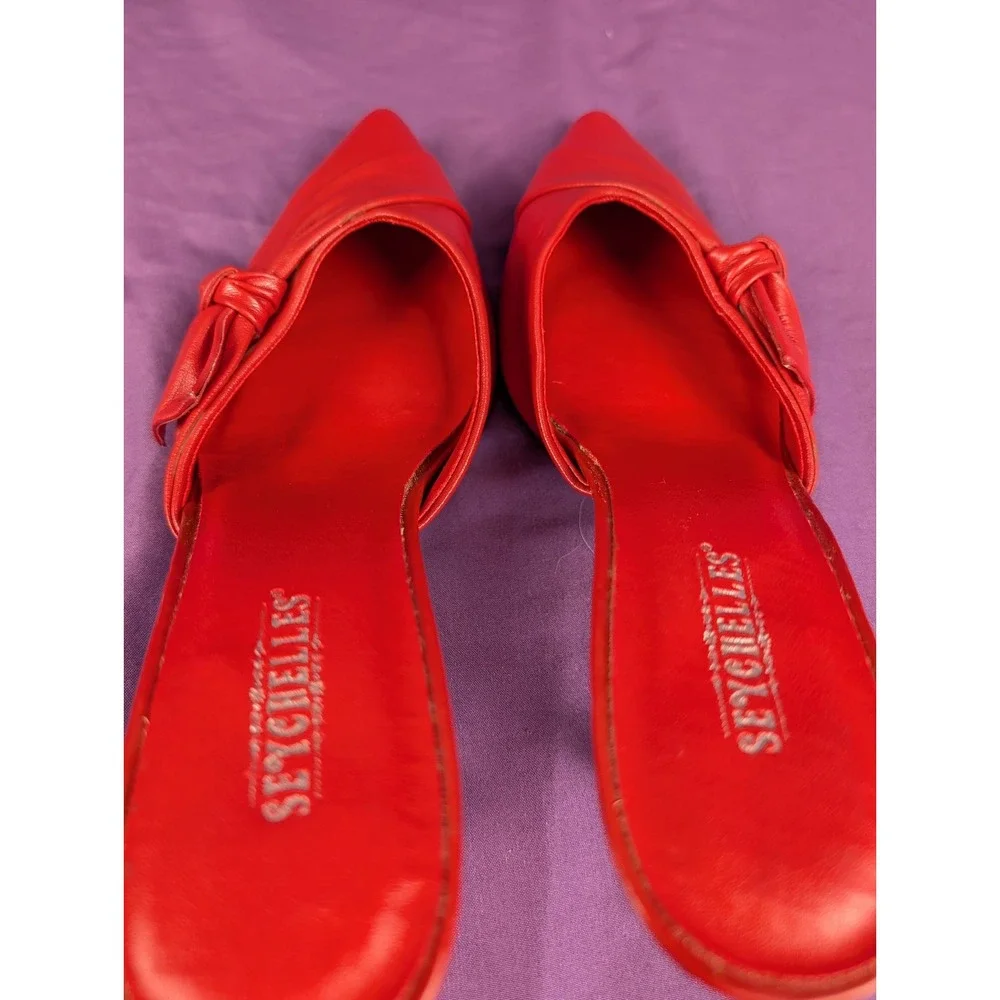Seychelles Leather Raquel Red Sz 8 Goth Pointed Toe Layered Bow Slip on 3